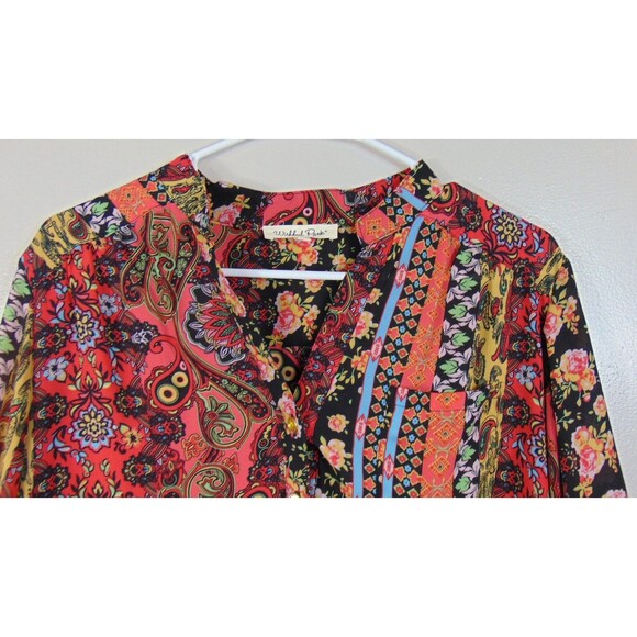 Vintage Y2K Wishful Park Tunic Top XL Popover Hippie Boho Floral Roll Tab - Picture 4 of 8